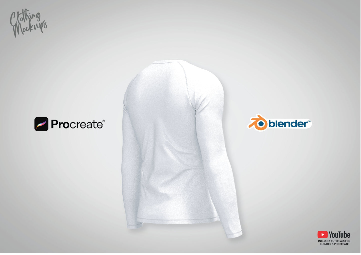 3D Rashguard tshirt mockup Procreate Blender Long Sleeve raglan sleeves t-shirt tee overlock stitching polyester stretch tight fitting