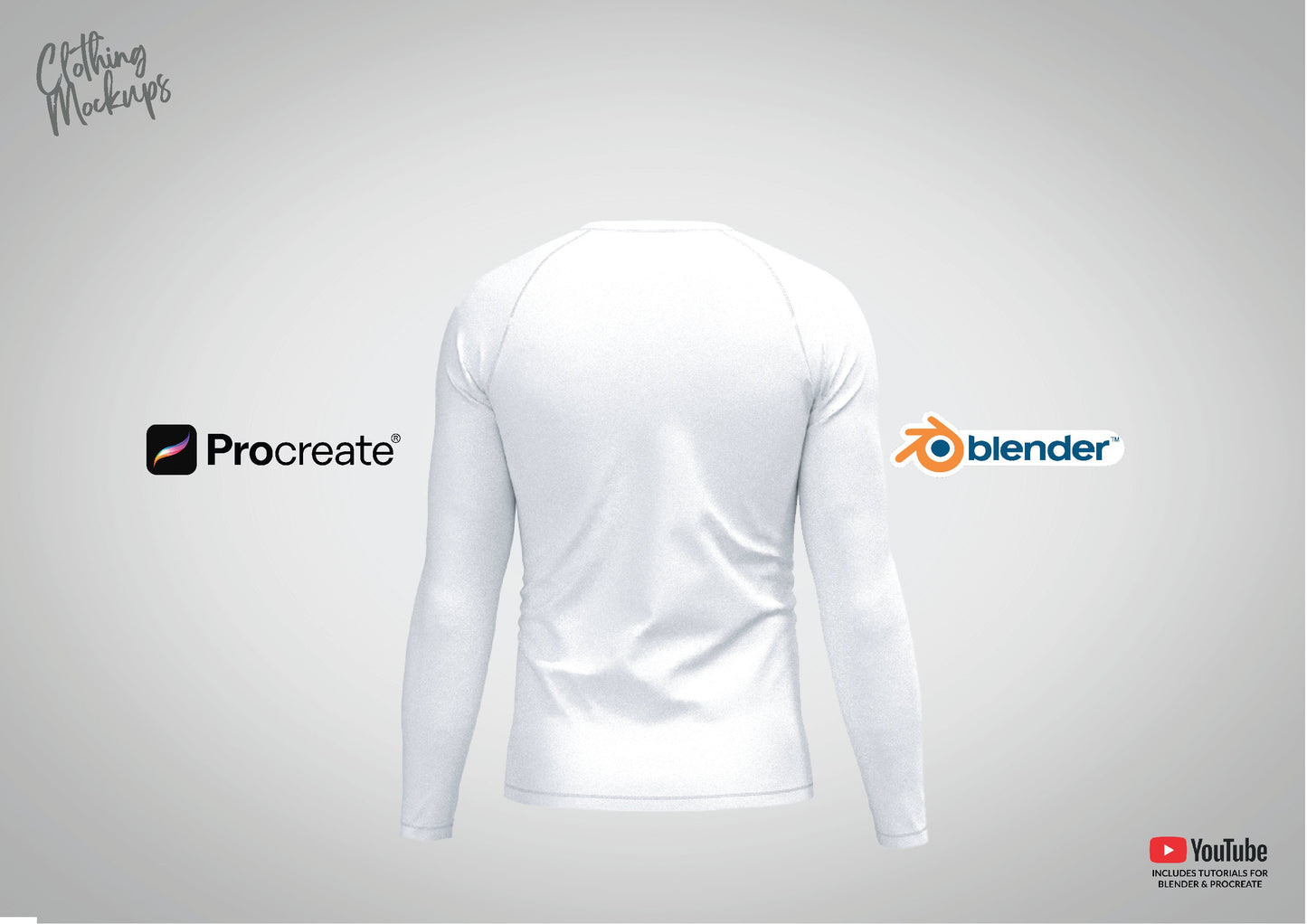 3D Rashguard tshirt mockup Procreate Blender Long Sleeve raglan sleeves t-shirt tee overlock stitching polyester stretch tight fitting