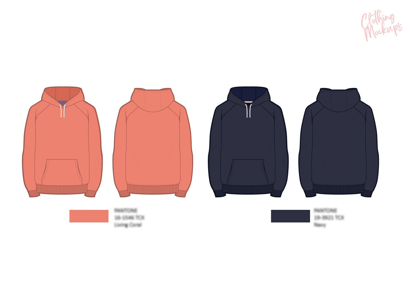 Flat Technical Drawing - Hoodie template - regular fit