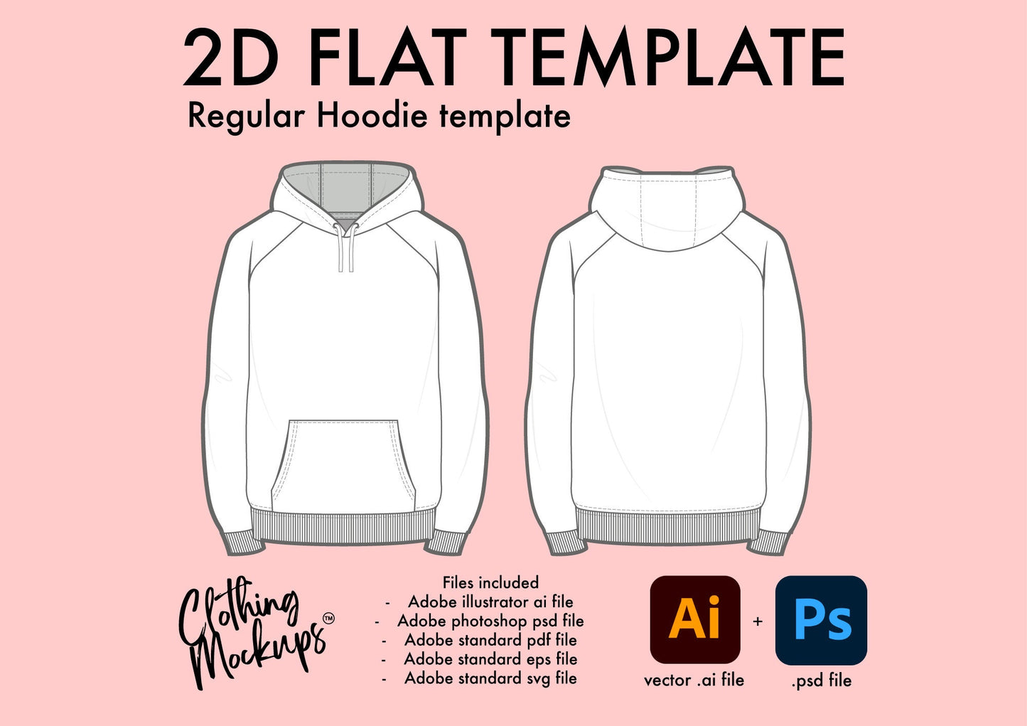 Flat Technical Drawing Hoodie template regular fit