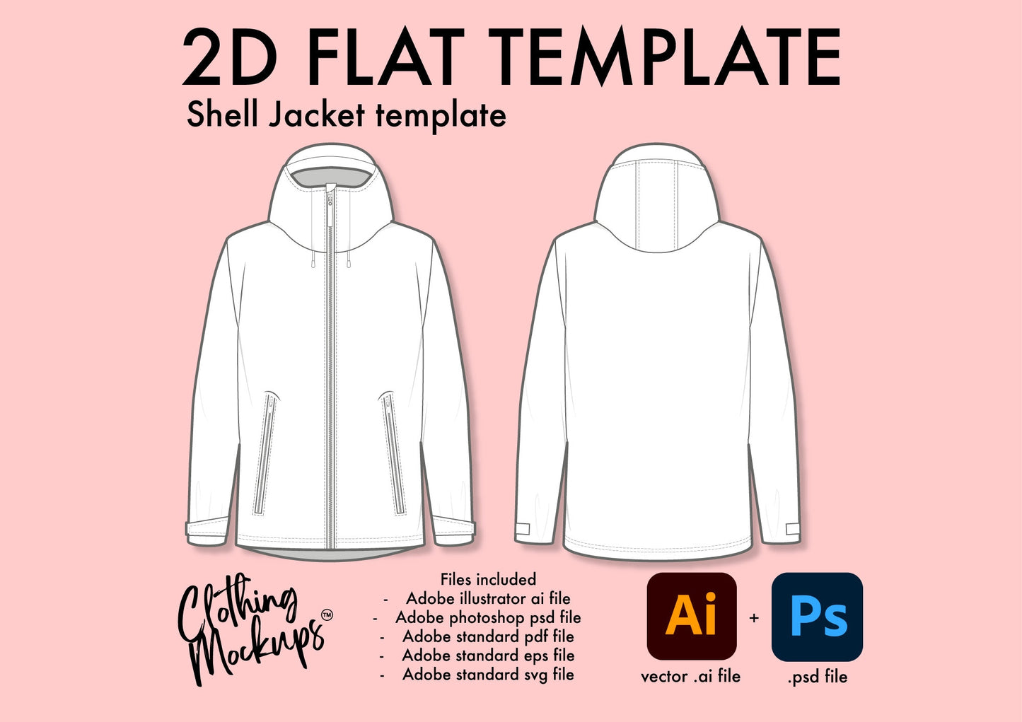 Flat Technical Drawing - Jacket template - shell, windbreaker, 3 layer PU jacket