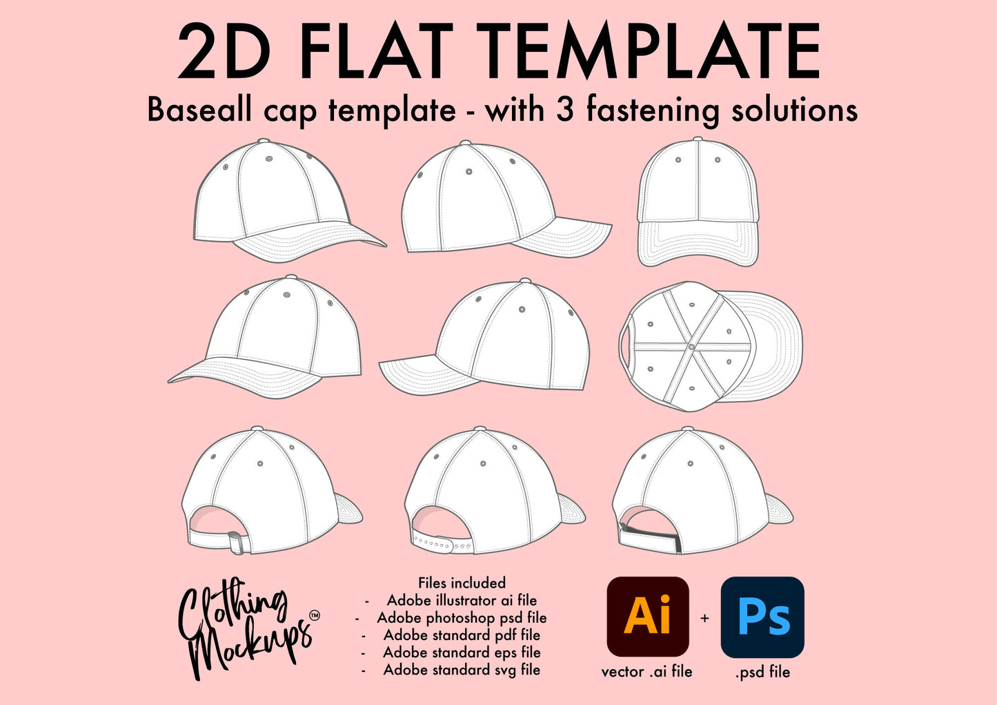 Flat Technical Drawing - Baseball cap vector illustration