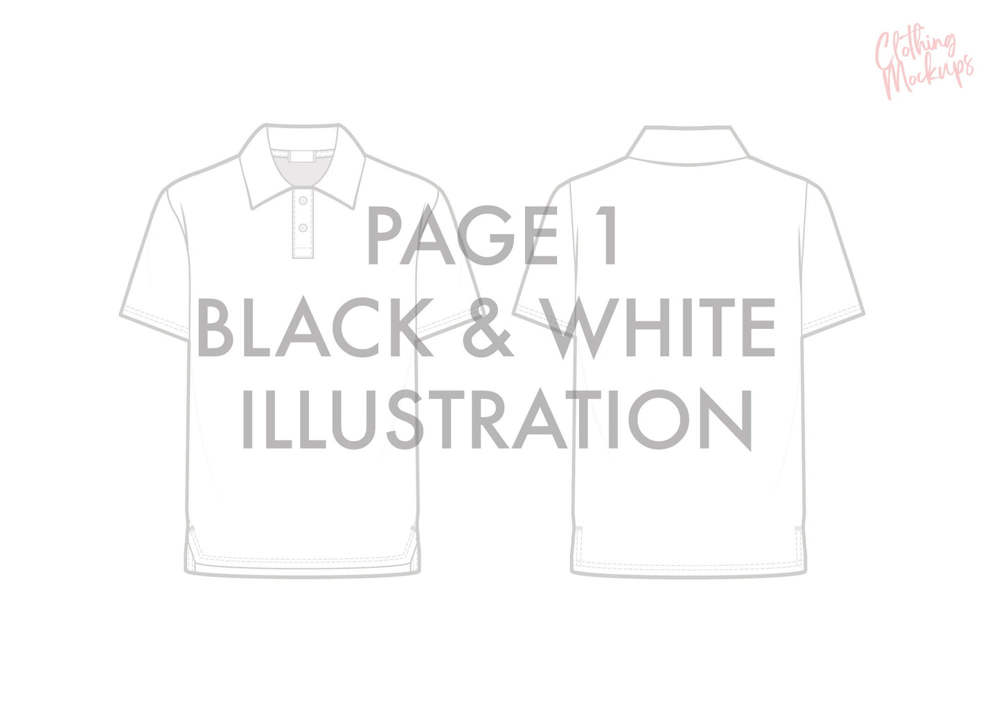 Flat Technical Drawing - Polo shirt template - pique cotton