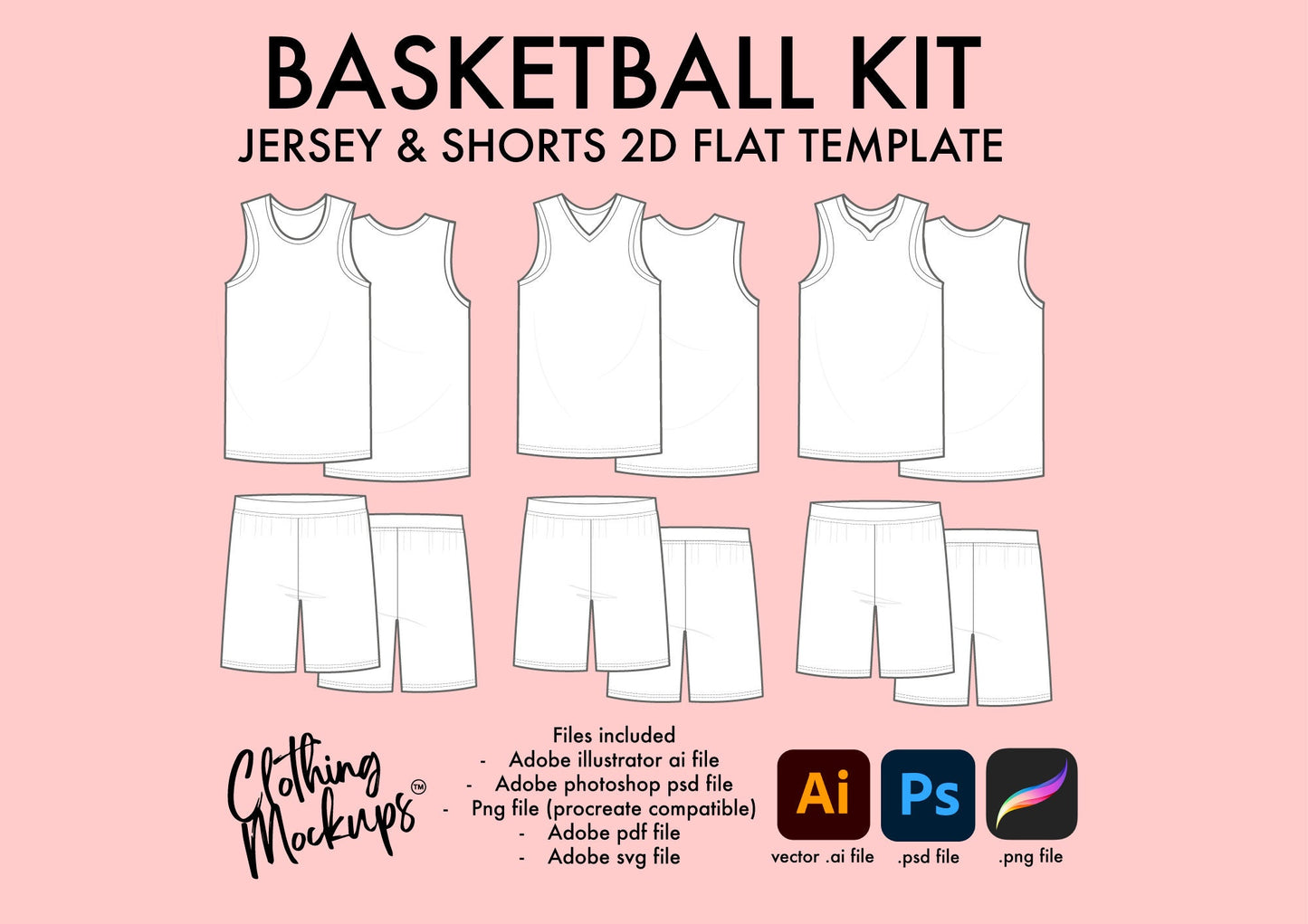 Basketball kit template - Jersey & shorts flat technical drawing