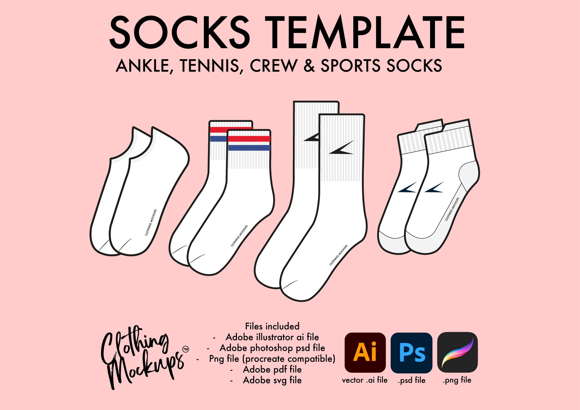 Socks Reference Flat Technical Drawing - Socks illustration – ClothingMockups