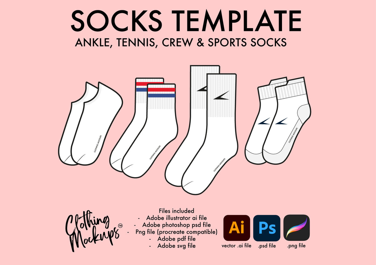 Socks Reference Flat Technical Drawing - Socks illustration – ClothingMockups