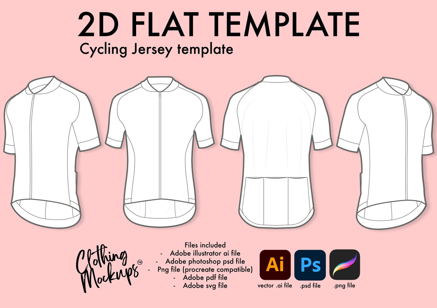 Flat Technical Drawing - Cycling Jersey template