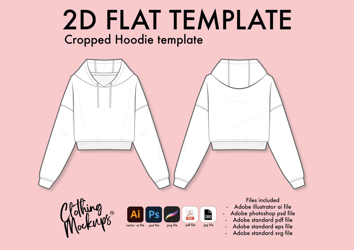 Flat Technical Drawing - Cropped Hoodie Template