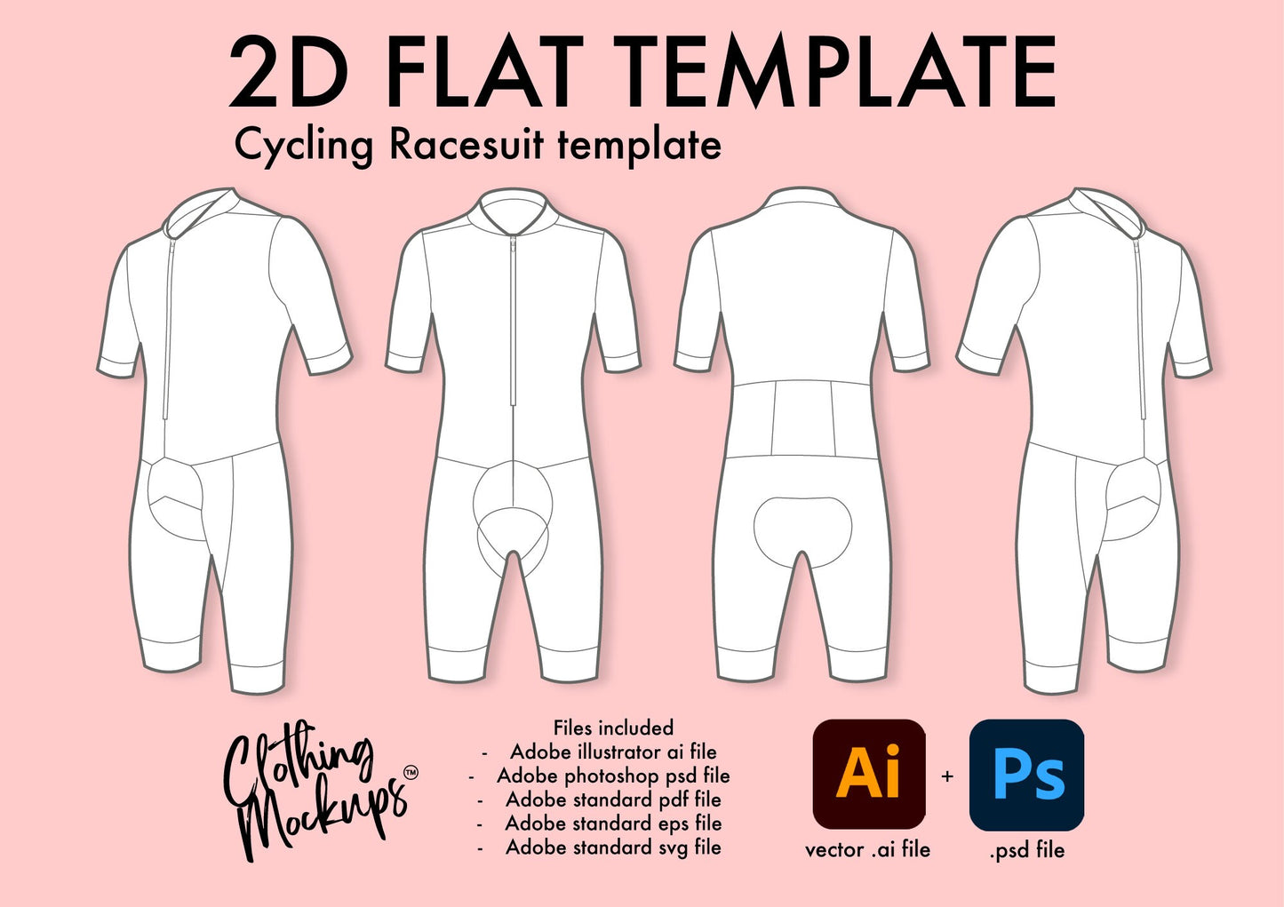 Flat Technical Drawing - Cycling Racesuit template