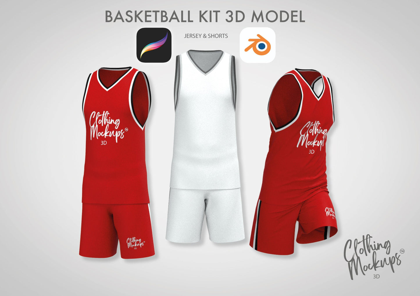 Procreate 3D Basketball kit obj shorts & jersey Blend file for Blender included